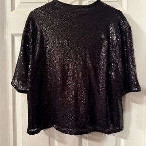 H&M Black Sequin Short Sleeve Top